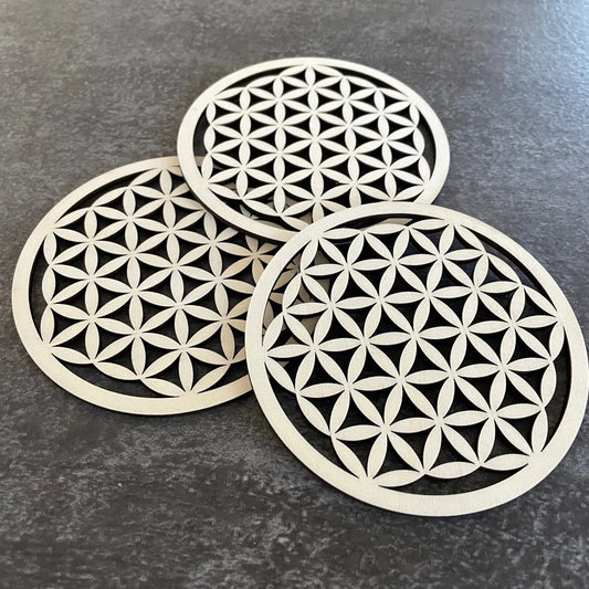 Fleur de Vie Dessous de Verre - sous Verre en Bois Lot de 6 Pièces 9x9cm - Fleur de Vie pour Purification et Méditation - Symboles Spirituels en Bois
