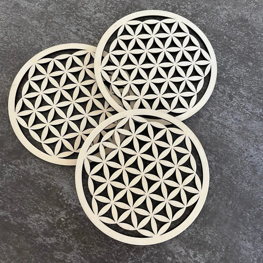 Fleur de Vie Dessous de Verre - sous Verre en Bois Lot de 6 Pièces 9x9cm - Fleur de Vie pour Purification et Méditation - Symboles Spirituels en Bois