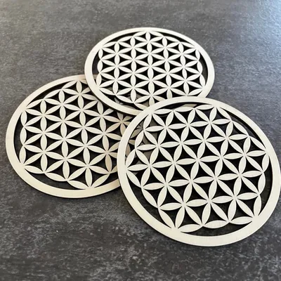 Fleur de Vie Dessous de Verre - sous Verre en Bois Lot de 6 Pièces 9x9cm - Fleur de Vie pour Purification et Méditation - Symboles Spirituels en Bois