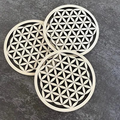 Fleur de Vie Dessous de Verre - sous Verre en Bois Lot de 6 Pièces 9x9cm - Fleur de Vie pour Purification et Méditation - Symboles Spirituels en Bois